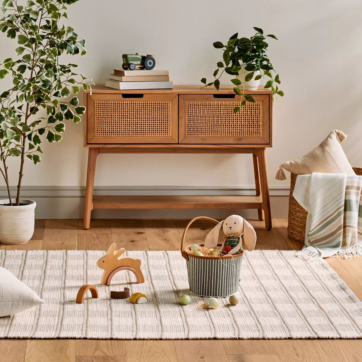 Rib Stripe Plaid Handmade Woven Area Rug Tan/Cream/Khaki - Hearth & Hand™ with Magnolia | Target