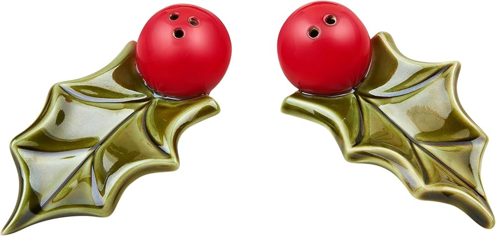 Mud Pie Holly S and P Shaker, salt 2" x 4 1/4" | pepper 1 1/2" x 4 1/4", GREEN | Amazon (US)