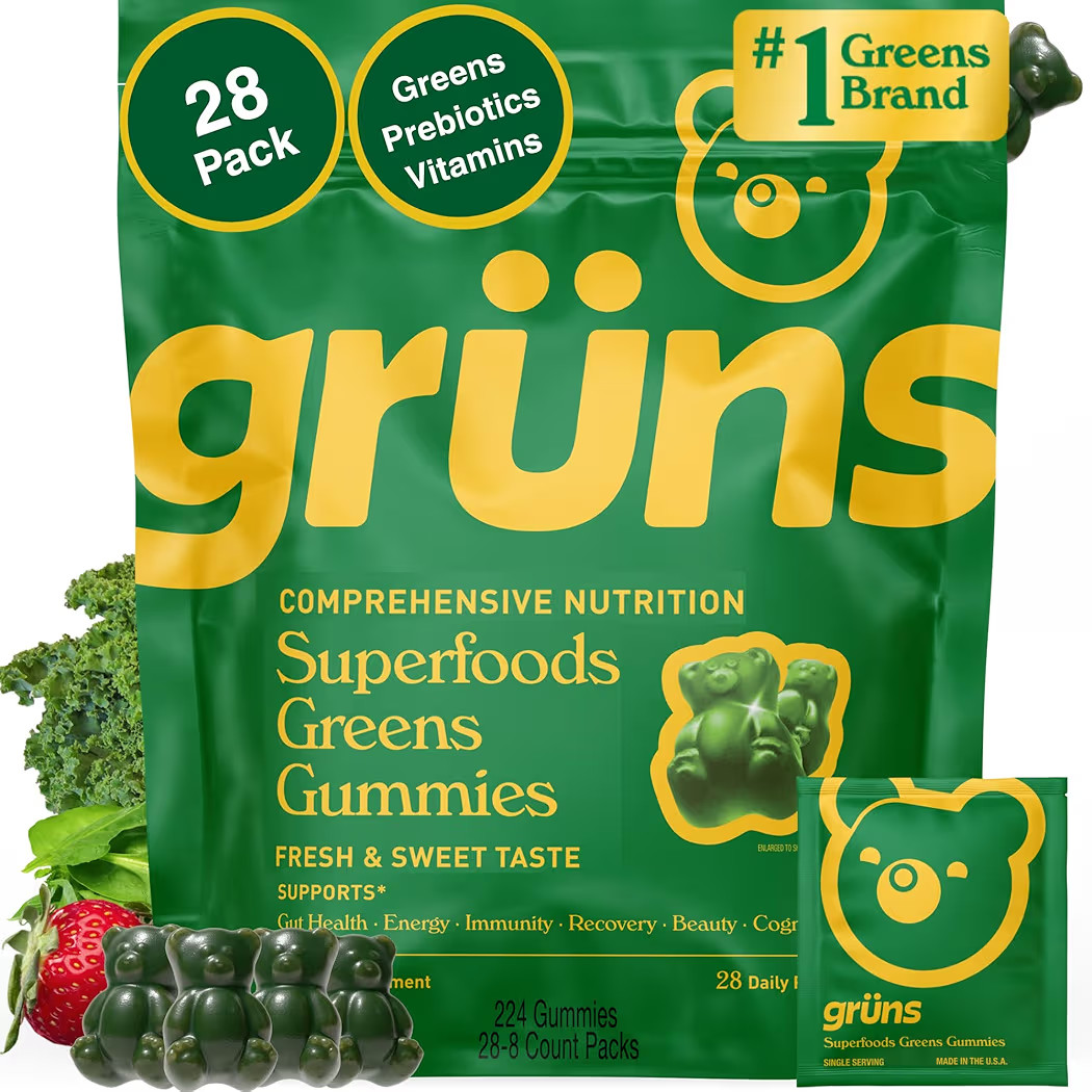 Gruns Adults Super Greens Multivitamin Gummies, Superfood Vitamin Gummy Bears with Spirulina, Chl... | Amazon (US)