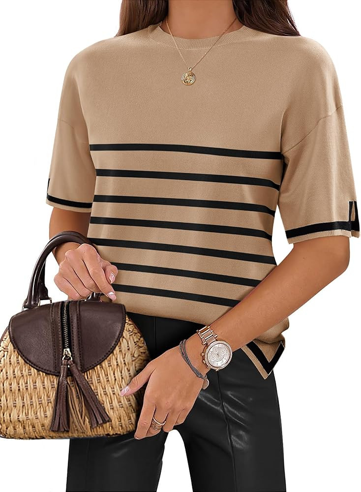 Zeagoo Womens Knit Short Sleeve Tops Summer Pullover Blouse Basic Casual Shirt | Amazon (US)