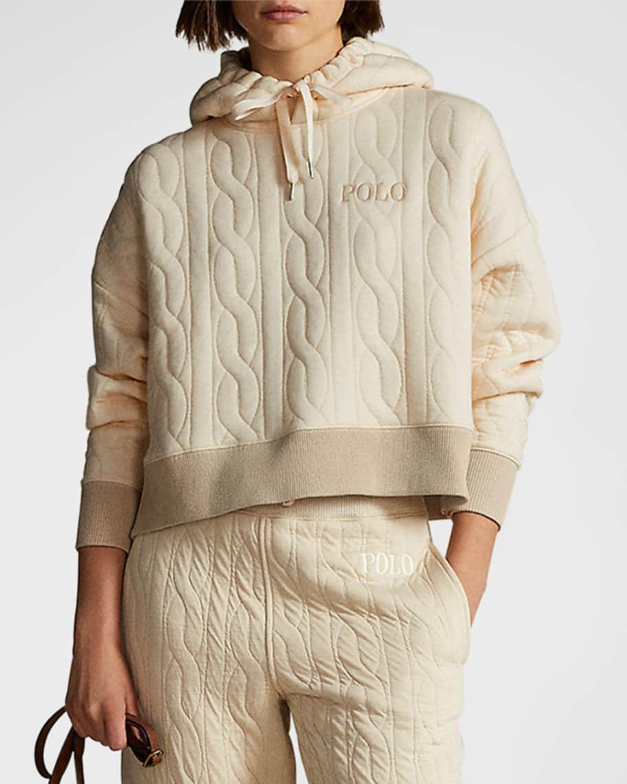 Polo Ralph Lauren Logo Boxy Cable-Quilted Hoodie | Neiman Marcus
