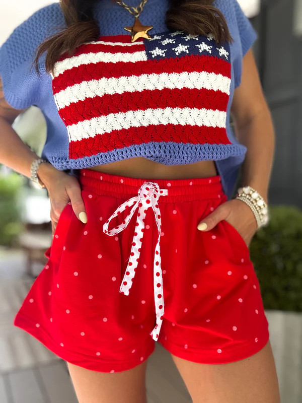 Lakelyn Polka Dot French Terry Shorts - Red | Tennessee Jane