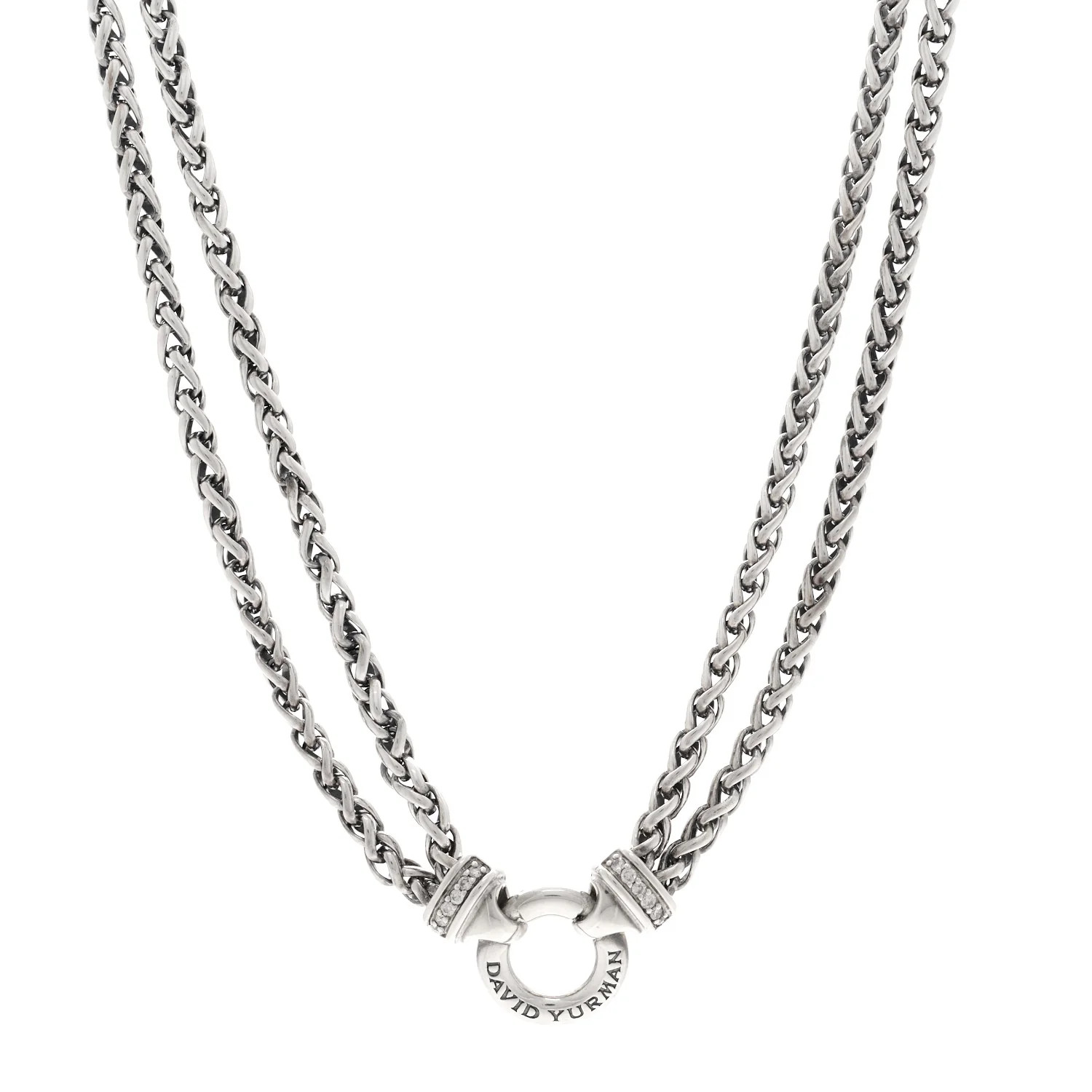 Sterling Silver Diamond 18mm Double Wheat Chain Necklace | FASHIONPHILE (US)