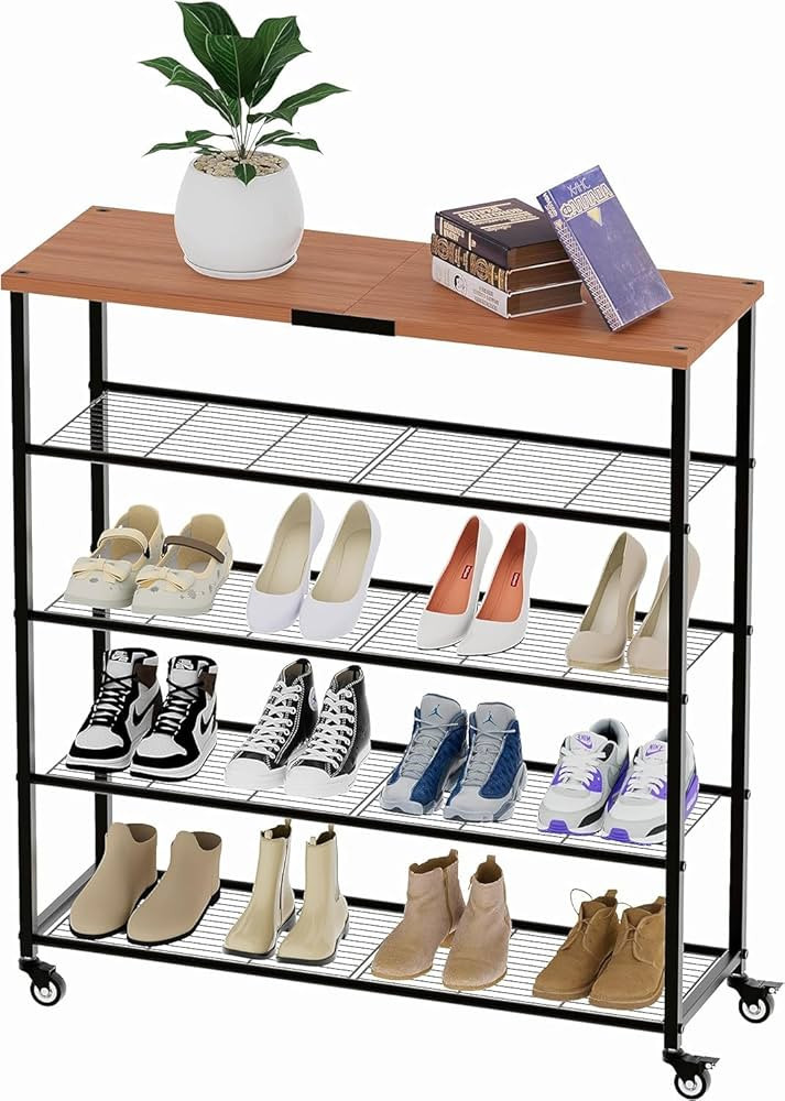 Simple Trending 5 Tier Extra Large Shoe Rack, Rolling Shoe Storage Organizer and Heavy Duty Caste... | Amazon (US)