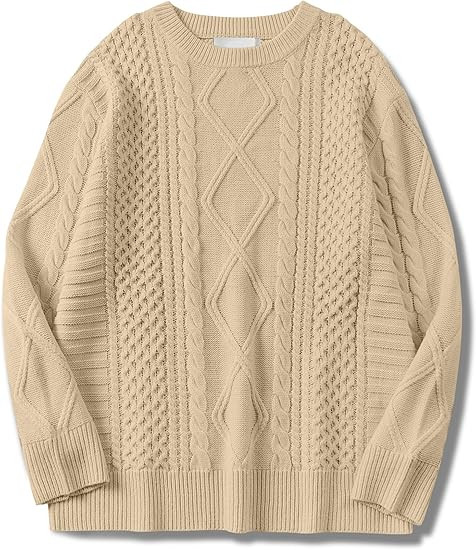 Womens Oversized Sweaters Crewneck Long Sleeve Casual Loose Pullover Sweater Cable Knit Vintage T... | Amazon (US)