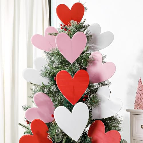 Valentines Day Decorations Tree Picks: 12pcs Extra Large Red Pink White Heart San Valentine Tree Ornaments, Cute Heart Tree Picks Decorations for Valentine's Day Tree Topper Home Wedding Office Décor | Amazon (US)