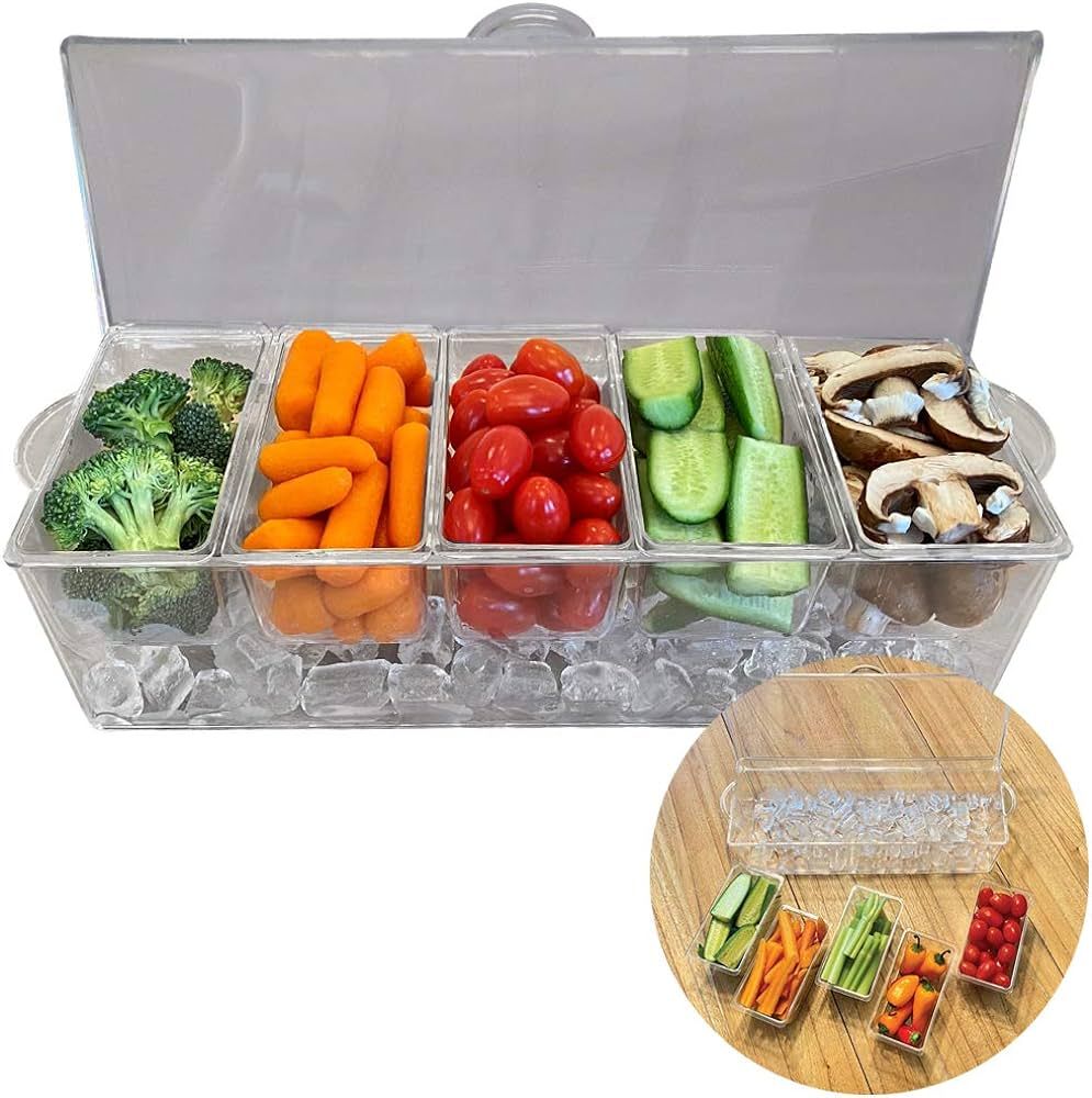 Evelots Ice Chilled Condiment Tray-5 Removable Compartments-Lid-2 Cup Containers | Amazon (US)