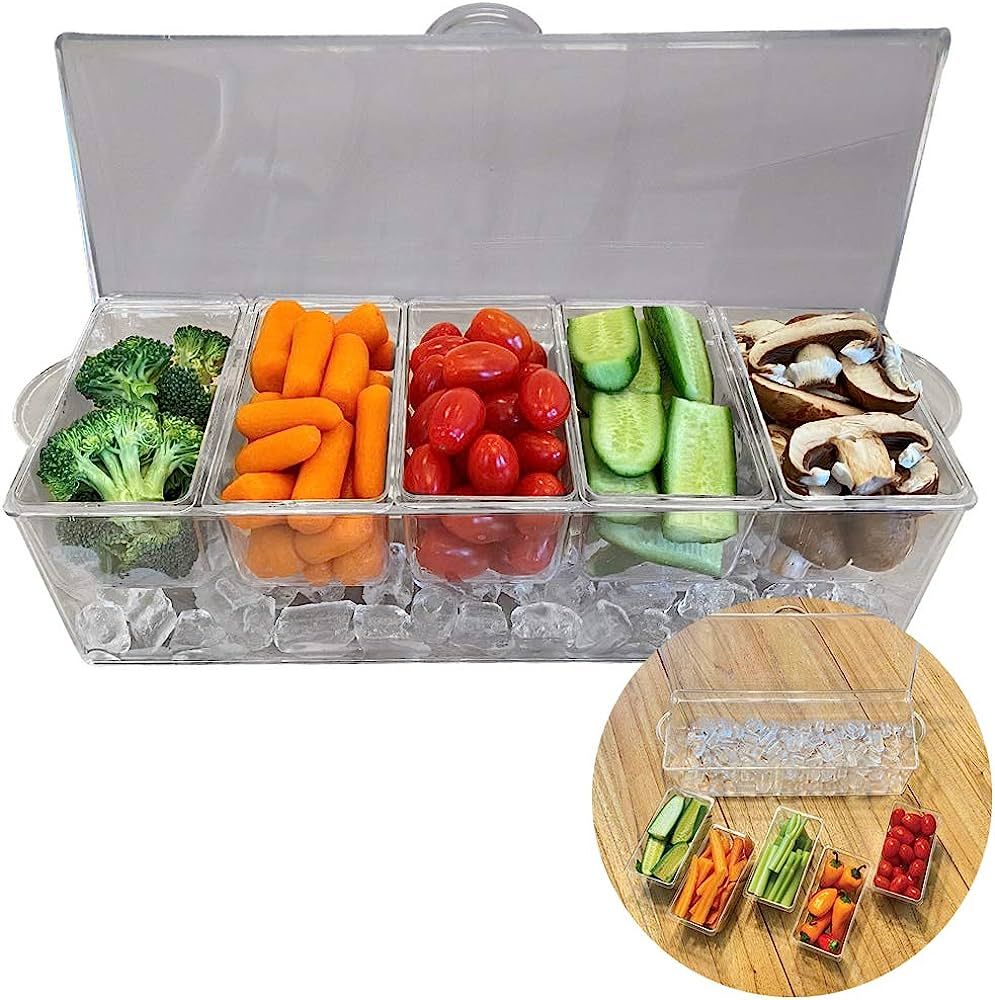 Evelots Ice Chilled Condiment Tray-5 Removable Compartments-Lid-2 Cup Containers | Amazon (US)