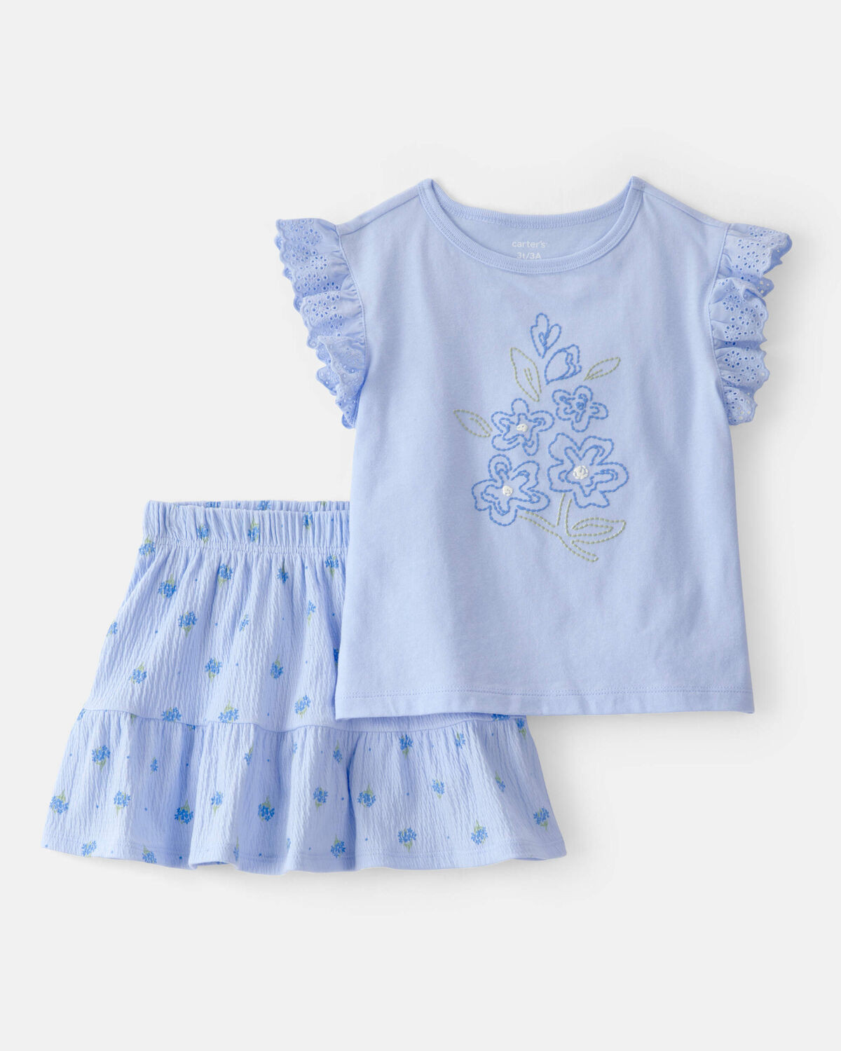 Toddler Girl 2-Piece Floral Top & Skort Set - Blue | Carter's Inc
