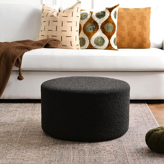 KINWELL Modern Round Boucle Upholstered Ottoman with Soft Padded Seat, Multi-Functional Sofa Foot... | Amazon (US)