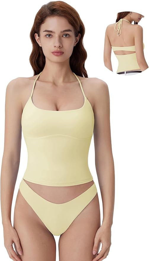SUUKSESS Halter Tops for Women Tank Tops with Built in Bras Double Lined Backless Top Y2K Going O... | Amazon (US)