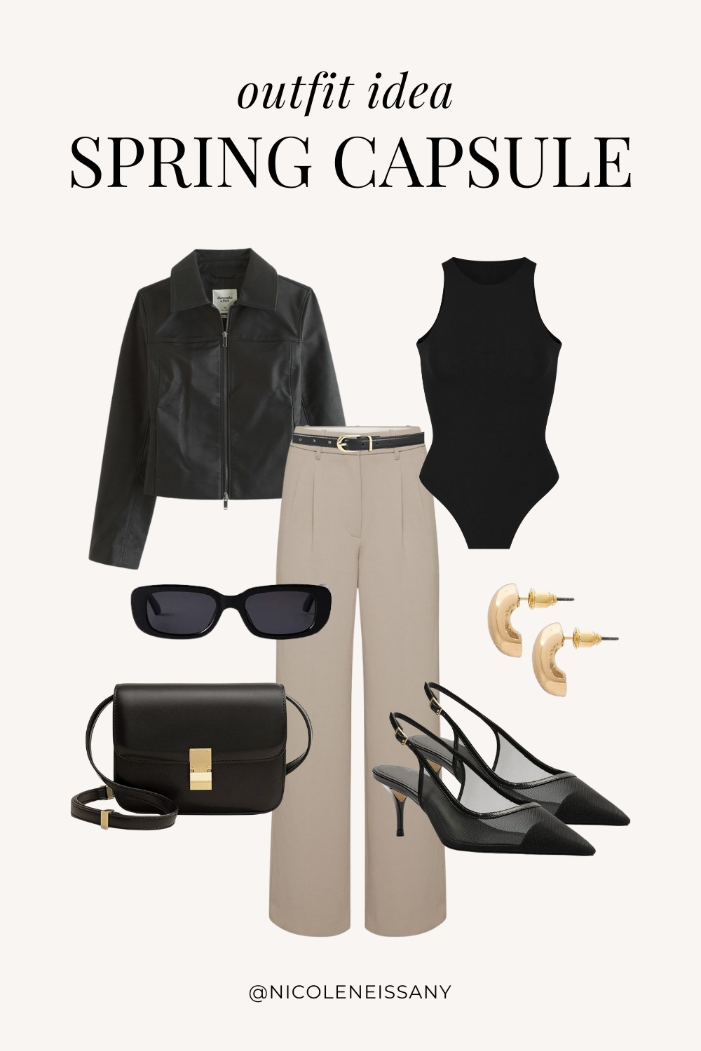 Spring outfit idea featuring my 2025 Spring Capsule Wardrobe staples | casual spring outfit, spring brunch outfit, spring date night outfit, spring date outfit, elevated casual spring outfit, spring work outfit, spring office outfit, casual spring outfit idea, spring outfits, spring shoes, 2025 spring trends, 2025 spring fashion trends, neutral capsule wardrobe, minimalist capsule wardrobe | leather jacket outfit, sleeveless bodysuit, spring bodysuits, spring tops, tailored pants outfit, sheer heels, mesh heels, kitten heels, spring shoes, spring shoe trends, gold teardrop earrings

#LTKSpring 

 

#LTKPetite #LTKTravel #LTKSaleAlert #LTKShoeCrush #LTKWorkwear #LTKFindsUnder100 #LTKStyleTip #LTKFindsUnder50 #LTKSeasonal