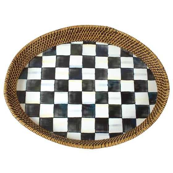 Courtly Check Rattan & Enamel Tray - Large | MacKenzie-Childs