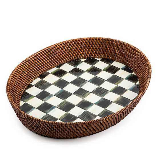 Courtly Check Rattan & Enamel Tray - Large | MacKenzie-Childs