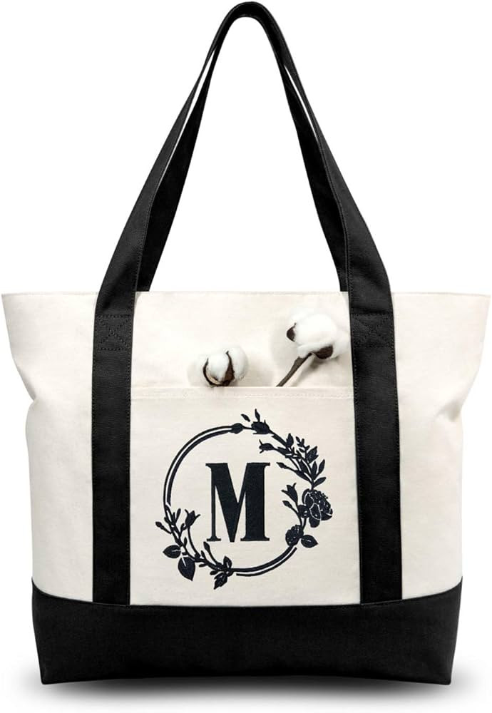 TOPDesign Embroidery Initial Canvas Tote Bag, Personalized Present Bag, Suitable for Wedding, Bir... | Amazon (US)