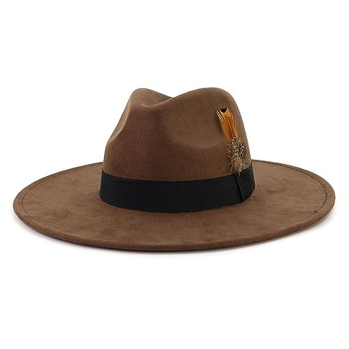 LIDHAY Big Wide Brim Fedora Hats for Women Men Western Suede Hat Panama Hat Outdoor Hats 015 Coffee | Amazon (US)