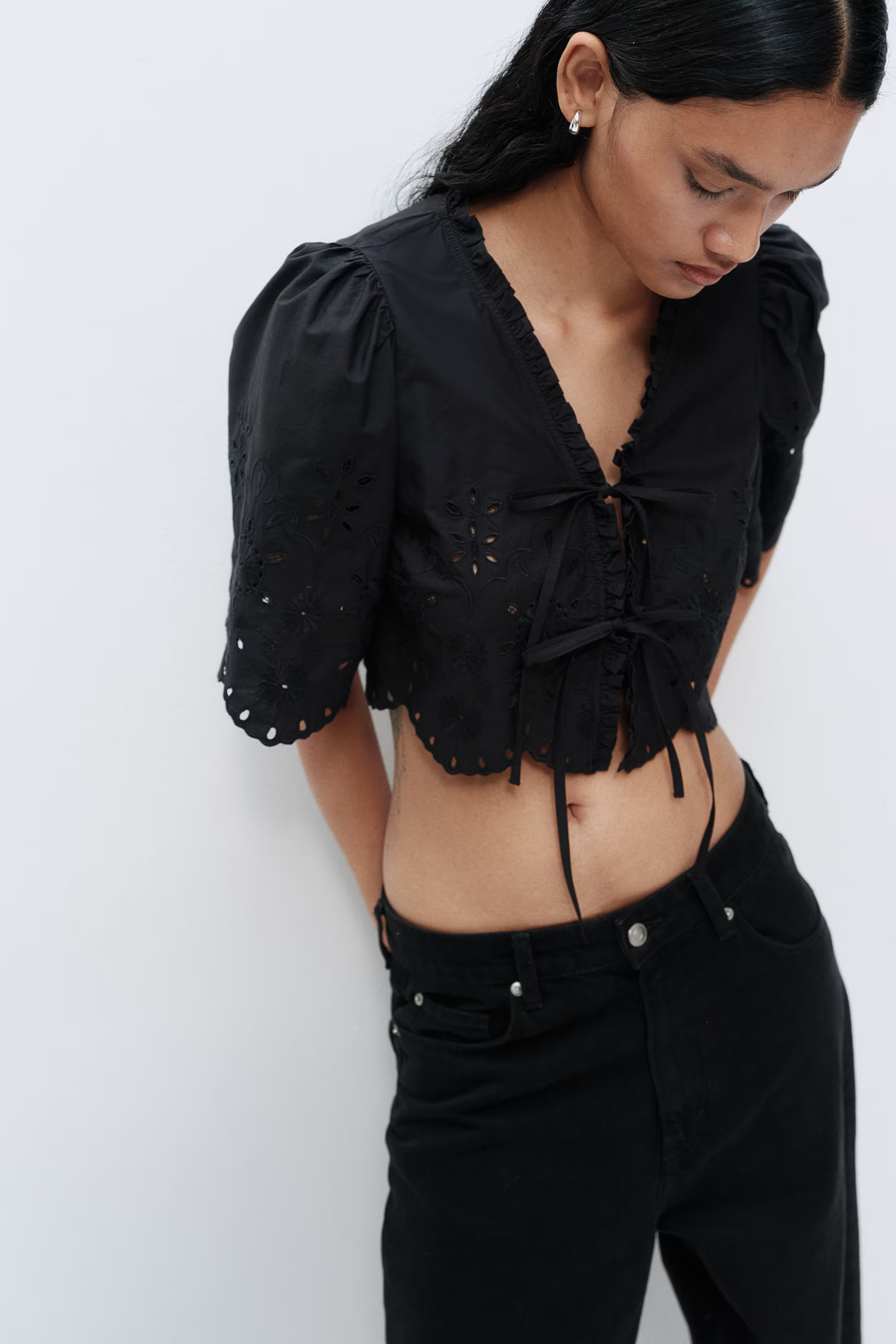 Cropped Blouse with Eyelet Embroidery | H&M (US + CA)