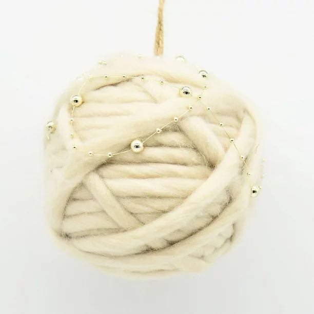 Holiday Time Cream Yarn Ball Sphere Shaped Christmas Tree Decorative Accent Ornament, 4.7"H - Wal... | Walmart (US)