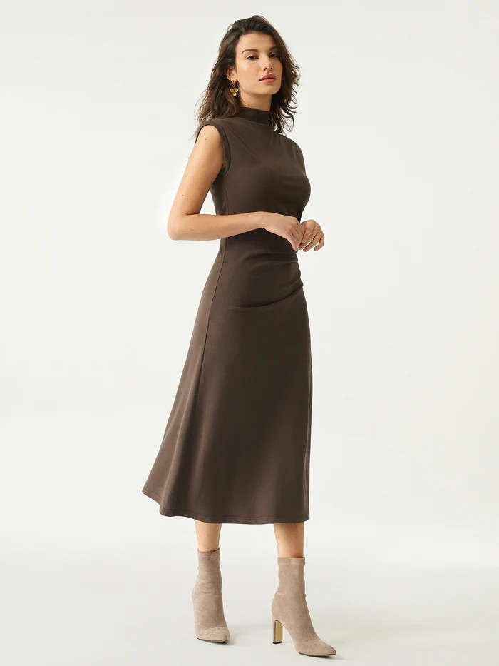 Mockneck Tucks Midi Dress | OGL