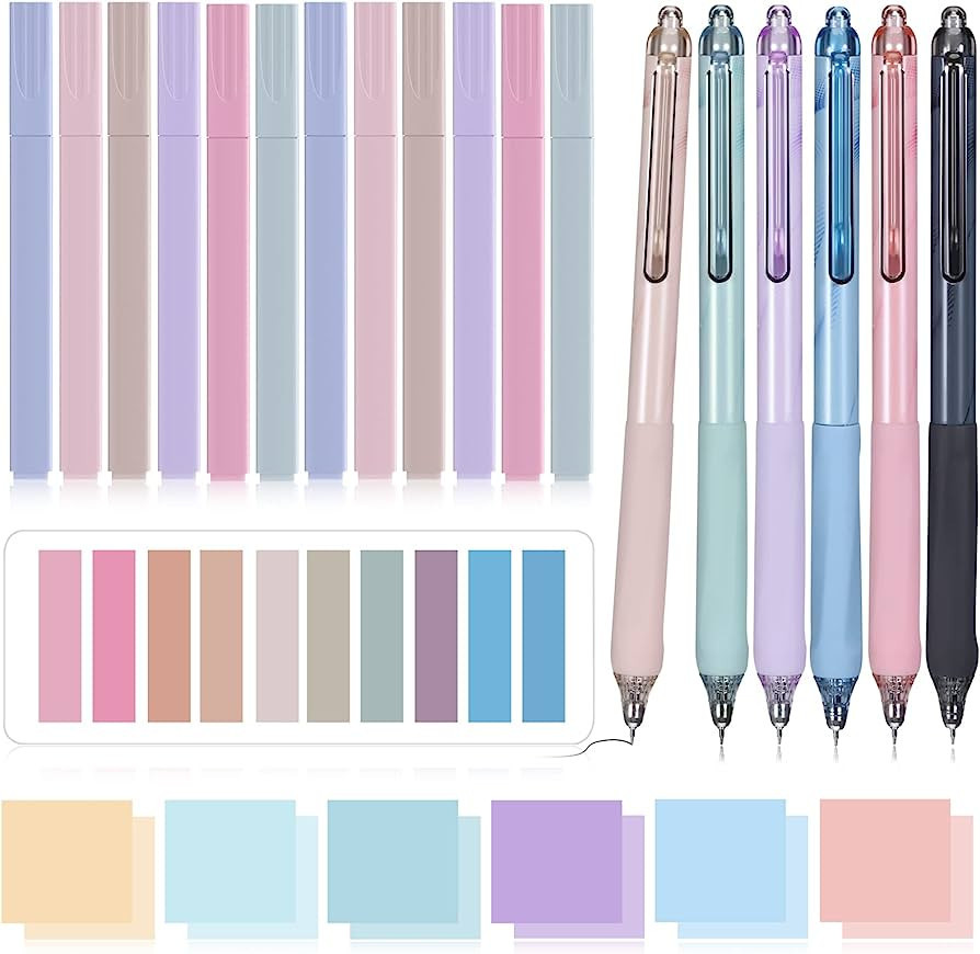 Sherr 25 Pcs Aesthetic Pens with Transparent Sticky Pads Highlighters Assorted Colors 0.5 mm Fine... | Amazon (US)