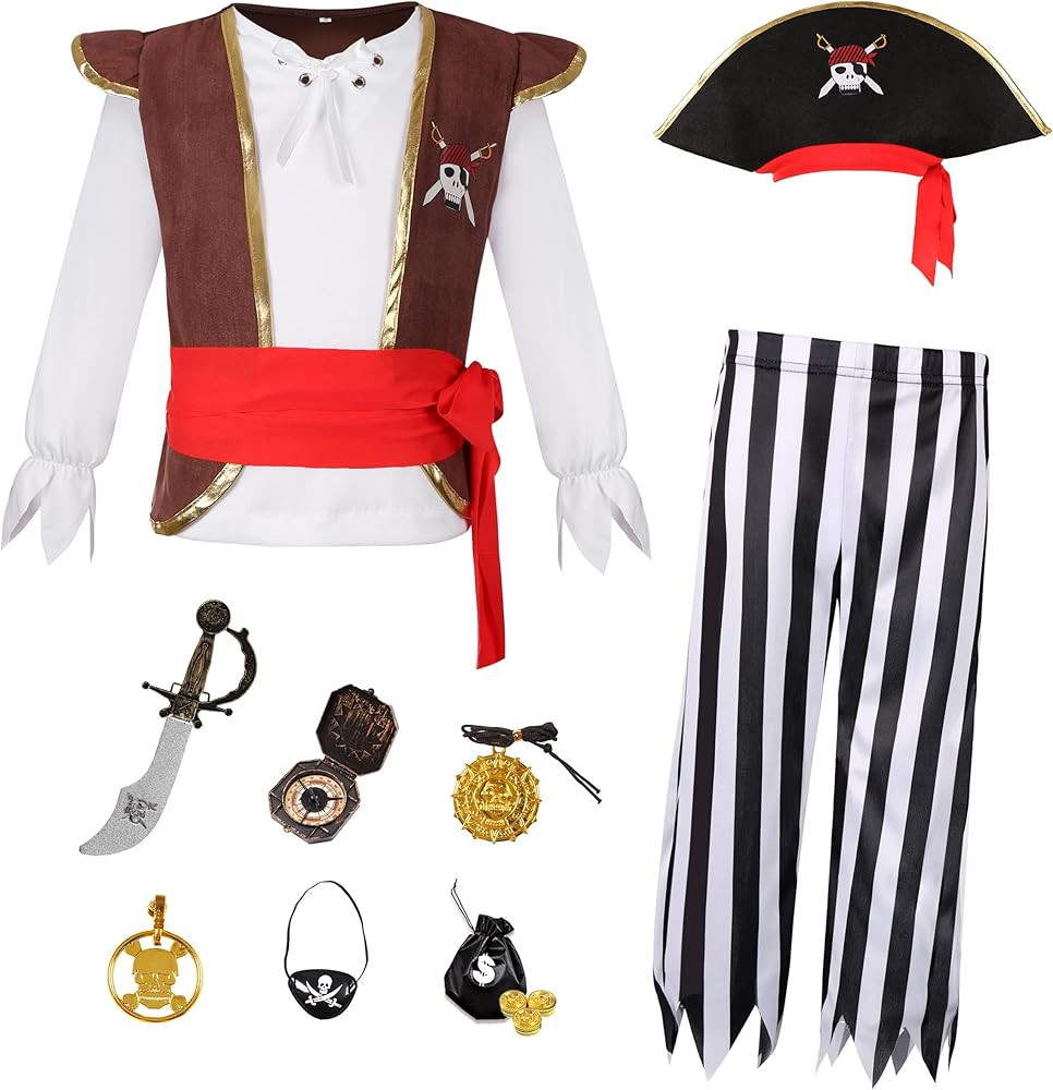 Kids Pirate Costume for Boys with Pirate Accessories Set Halloween Party Dress Up | Amazon (US)