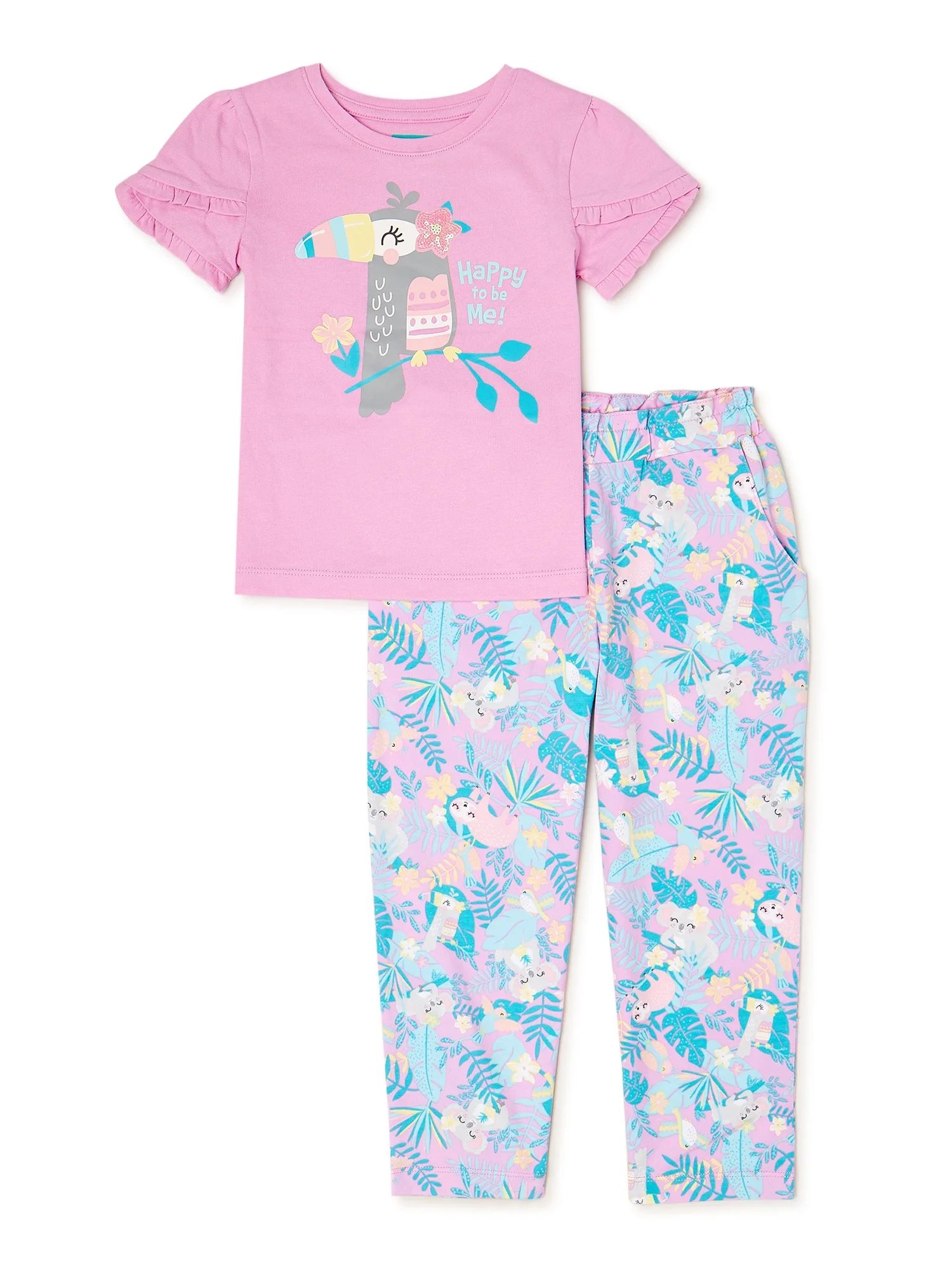 365 Kids From Garanimals Girls Ruffle Sleeve T-Shirt and Pants, 2-Piece Outfit Set, Sizes 4-10 | Walmart (US)