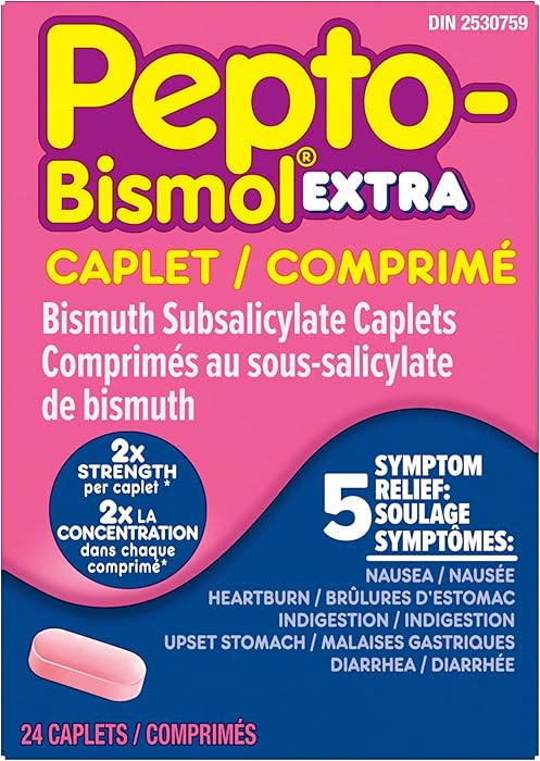Pepto Bismol EXTRA Caplets | 5 Symptom Stomach Relief | EXTRA Strength | 24 Caplets | For Nausea,... | Amazon (CA)