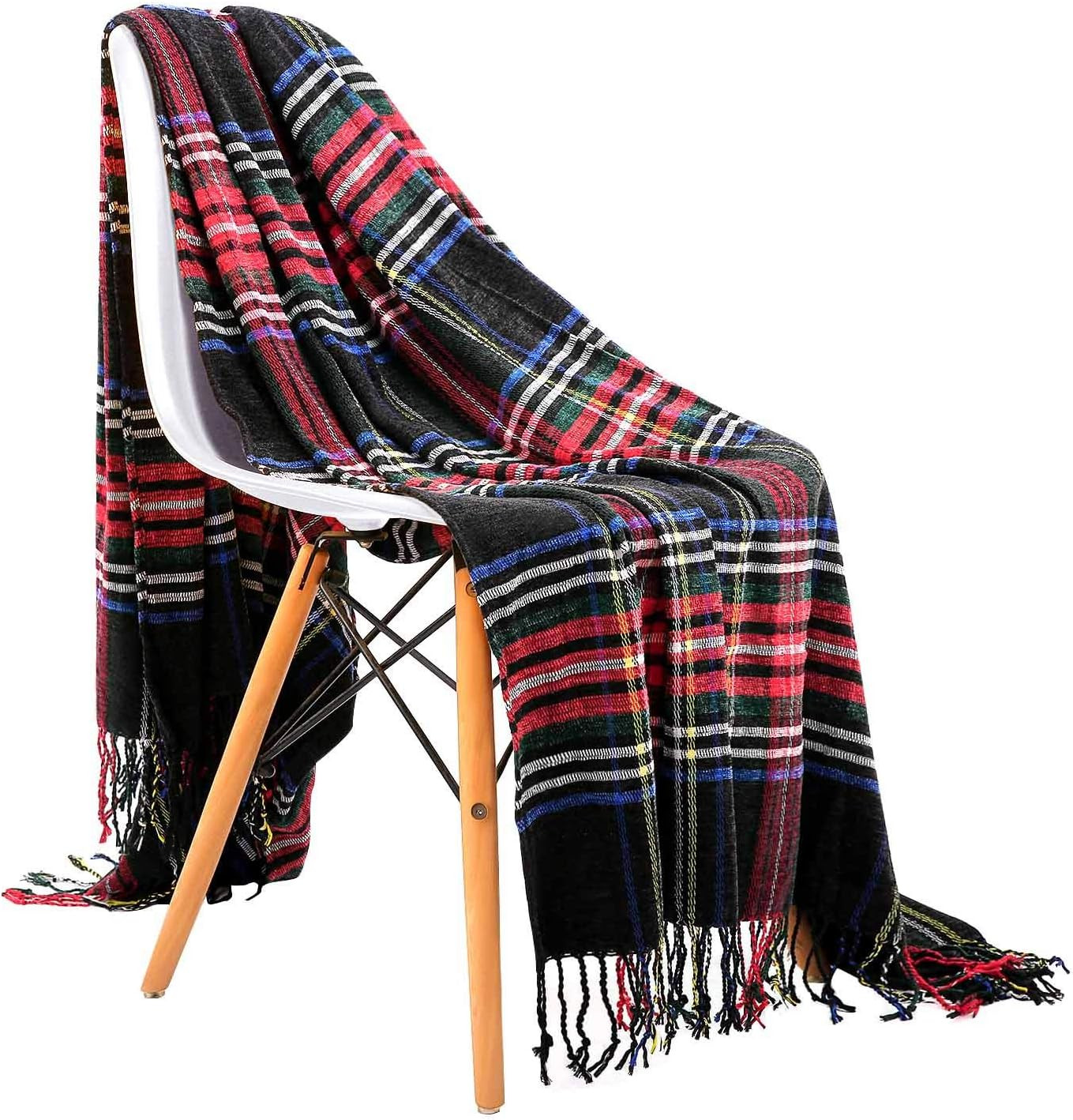 JUDYBRIDAL Plaid Chenille Throw Blanket, Extra Soft Cozy Knitted Decorative Blanket, All-Season D... | Amazon (US)