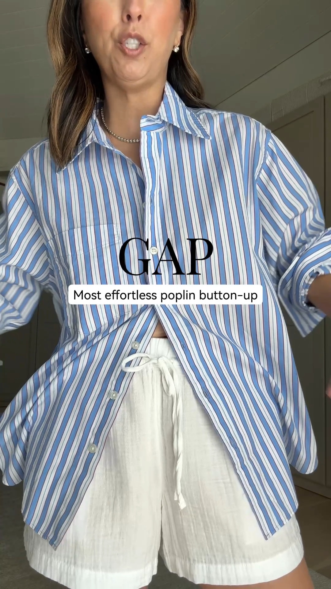 One of my favorite summer button-downs - the blue stripe is so classic, and I love the easy, relaxed fit. Wearing a petite xs in the big shirt and a small in the shorts.

#LTKPetite #LTKmomlife