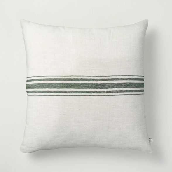 24" x 24" Variegated Center Stripes Textured Throw Pillow Cream/Green - Hearth & Hand™ with Mag... | Target