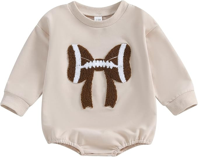 Karuedoo Newborn Baby Boy Girl Football Outfit Football Bow Sweatshirt Romper Oversized Long Slee... | Amazon (US)
