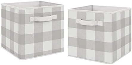 Sweet Jojo Designs Grey Woodland Plaid Foldable Fabric Storage Cube Bins Boxes Organizer Toys Kid... | Amazon (US)