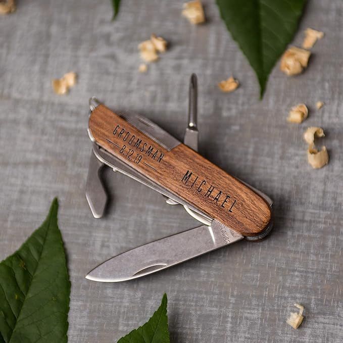 Personalized Knife for Men (Michael Design) | Groomsmen Gifts | Engraved Multi Tool Wood Pocket K... | Amazon (US)