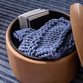 Faux Brushed Leather Saddle Round Storage Ottoman & Coffee Table (24.5") | Pottery Barn Teen