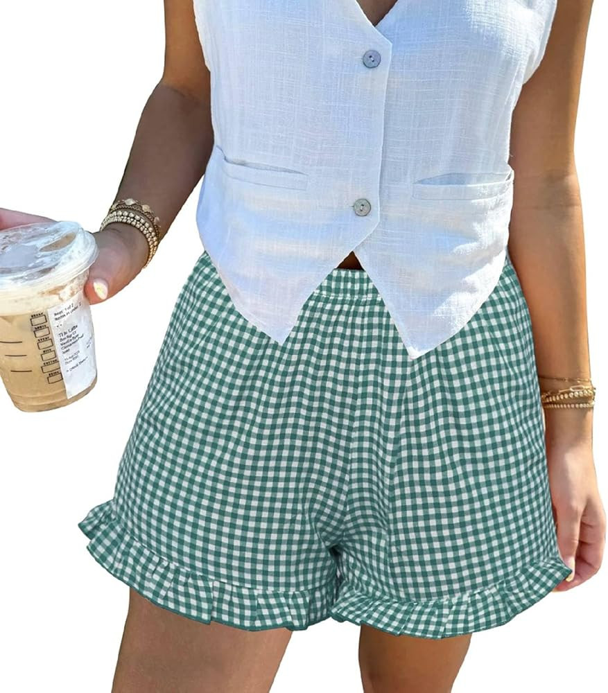 Aoulaydo Boxer Shorts for Women Pajama Gingham Shorts Casual Lounge Sleep Plaid Y2K Beach Bottoms... | Amazon (US)