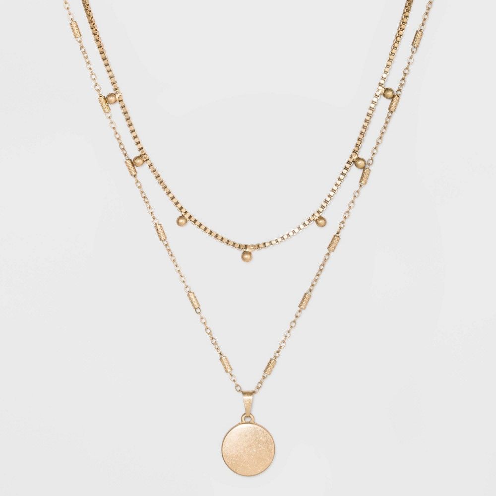Ball & Medallion in Worn Gold Layer Necklace - Universal Thread Gold | Target