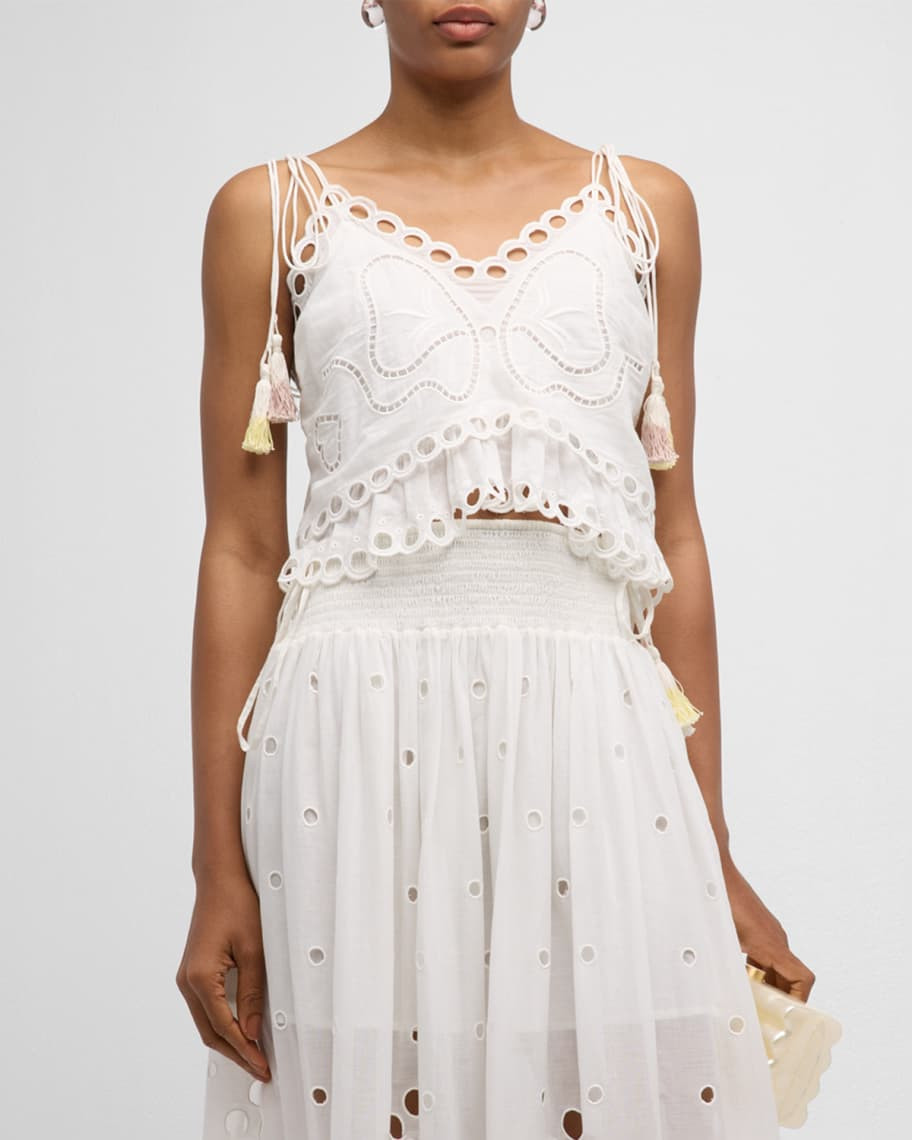 LoveShackFancy Biltmore Bow Cutwork Embroidery Top | Neiman Marcus