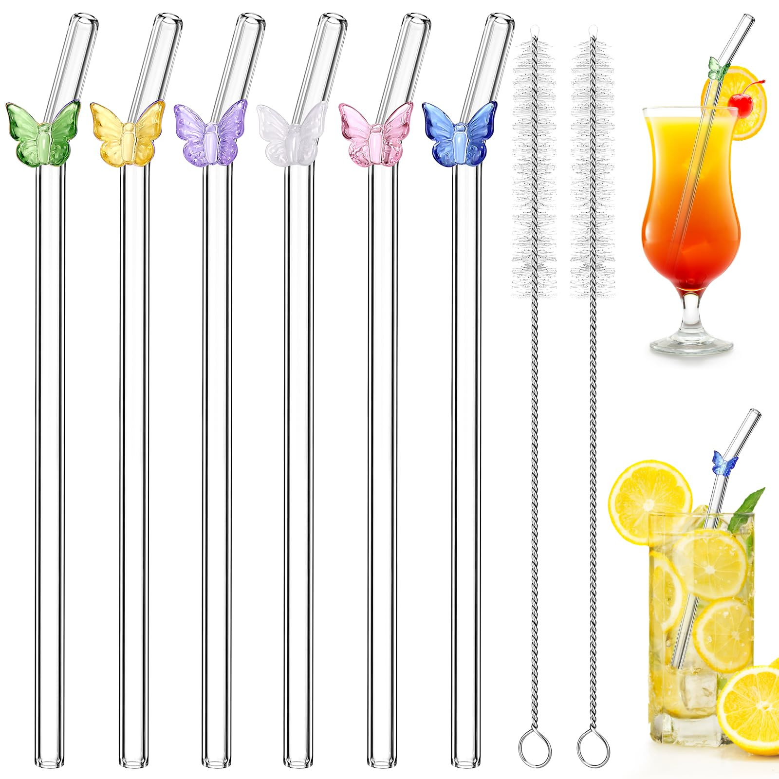 Mexgcom 6 Stück Glasstrohhalme Glas Strohhalme Wiederverwendbar, Trinkhalme Glas Gebogen mit Far... | Amazon (DE)