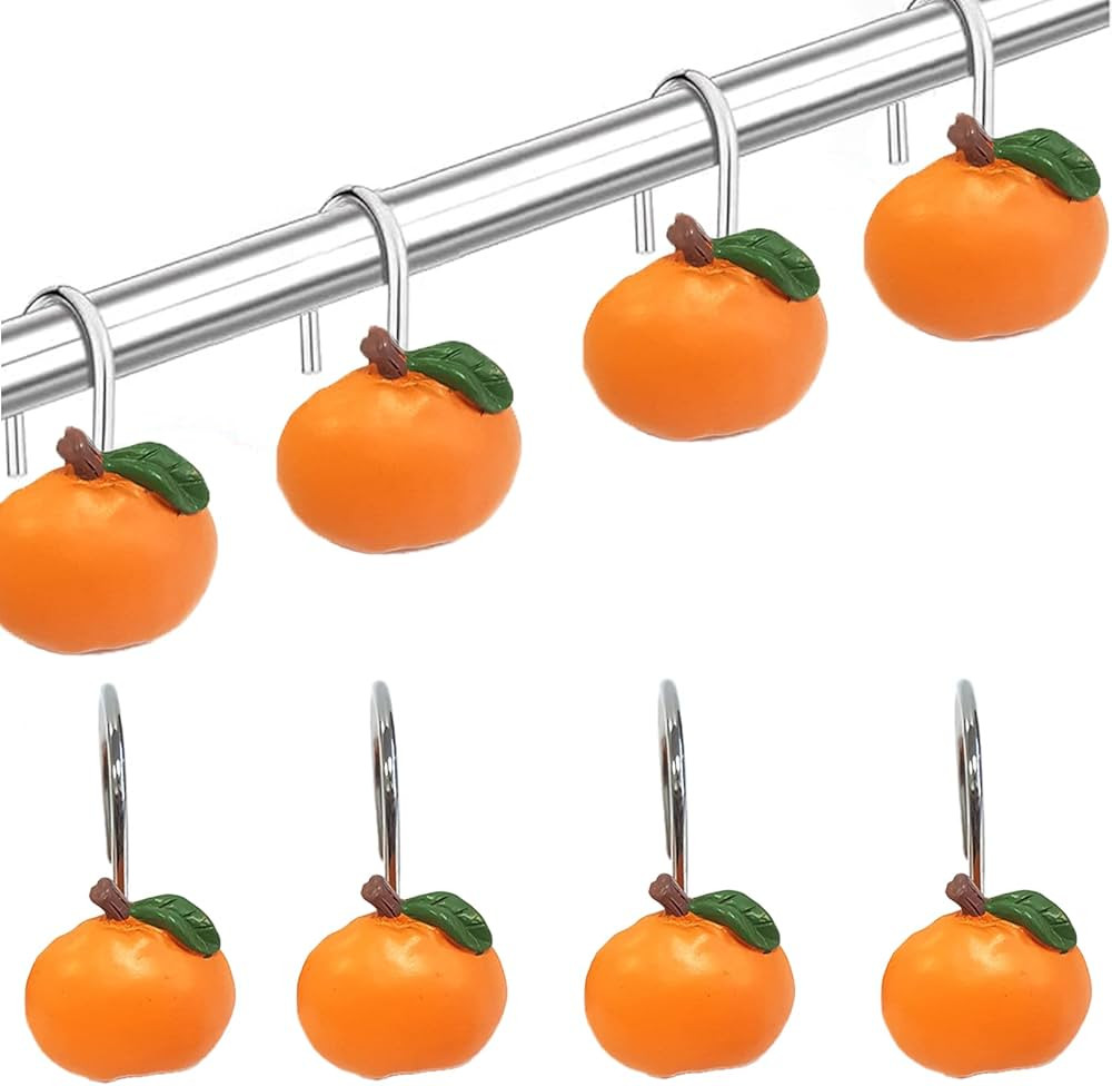 Apricot Shower Curtain Hooks Set of 12 - Rustproof Bathroom Decor with a Fruitland Theme, Kid-Fri... | Amazon (US)