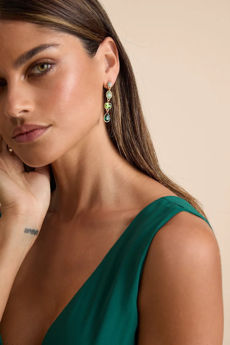 Precise Radiance Green Rhinestone Drop Earrings | Lulus