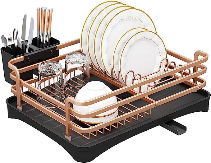 Dish Drying Rack with Drainboard, HOWDIA Aluminum Rust Proof Dish Dryer Rack with Removable Cutle... | Amazon (US)