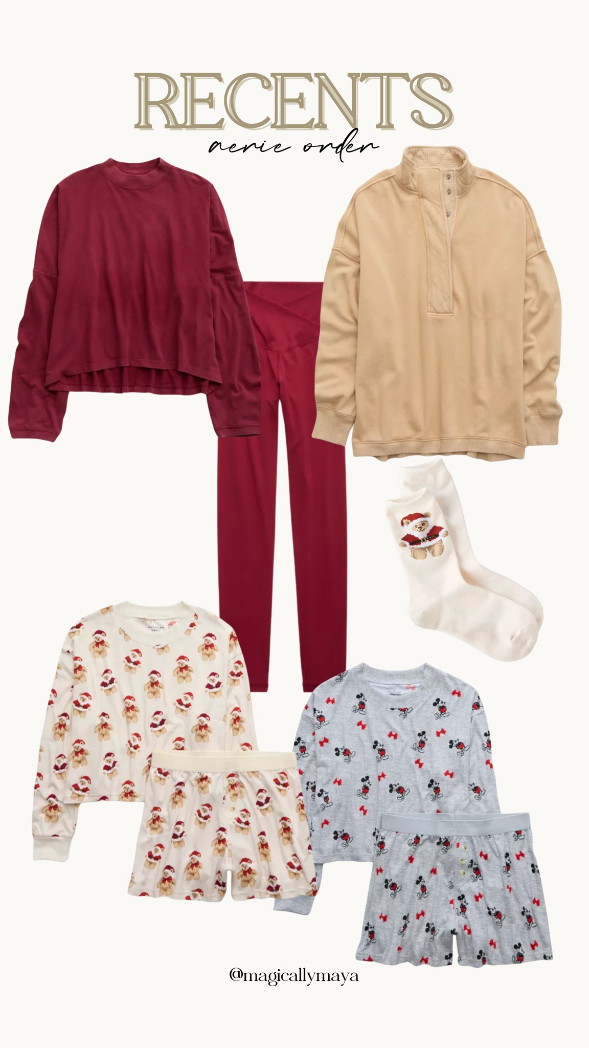 what I’ve gotten lately from aerie! the cherry tart color is so good, and the pjs and super plush! they run pretty TTS, but on the bigger side. and had to get the viral pullover!

#LTKFindsUnder100 #LTKSaleAlert