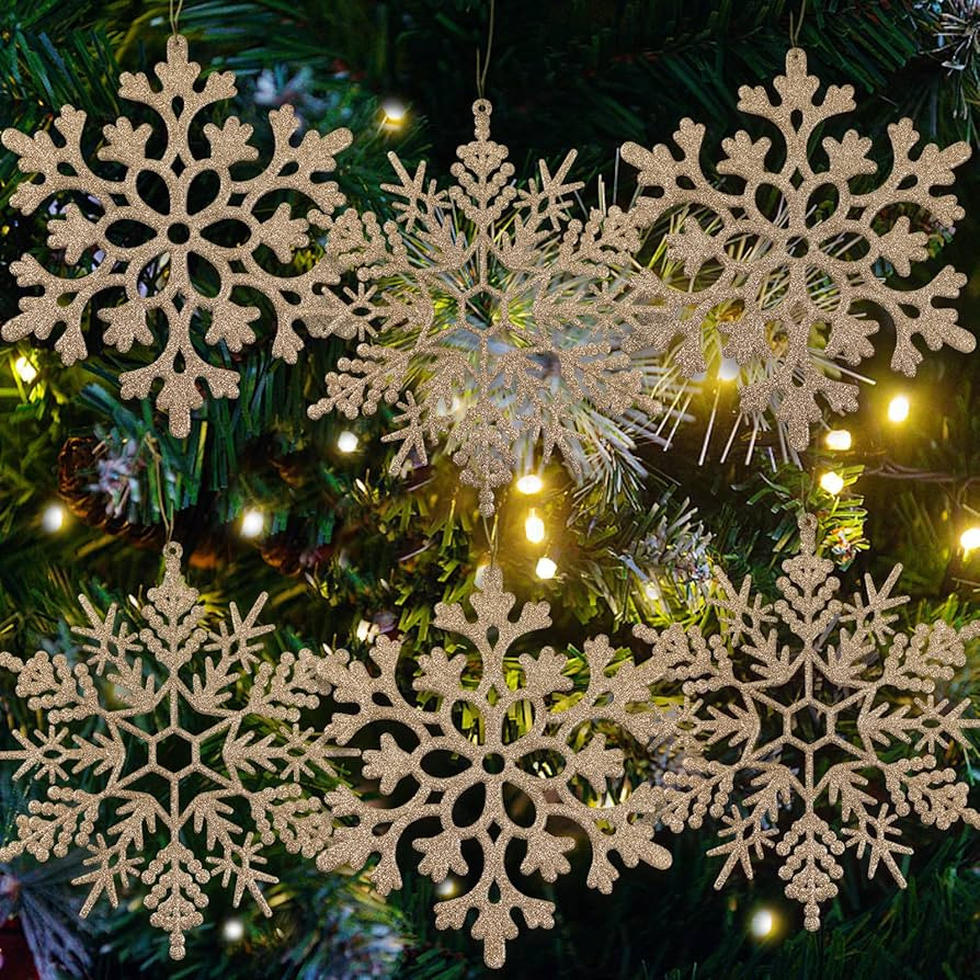6pcs Large Champagne Gold Snowflakes Ornaments 12” Big Plastic Glitter Snowflake for Winter Ind... | Amazon (US)