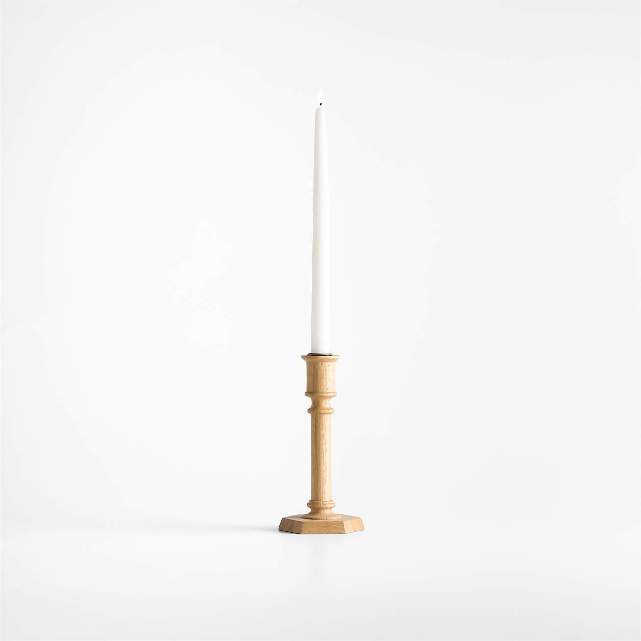 Simson Small Oak Wood Taper Candle Holder 8" | Crate & Barrel | Crate & Barrel