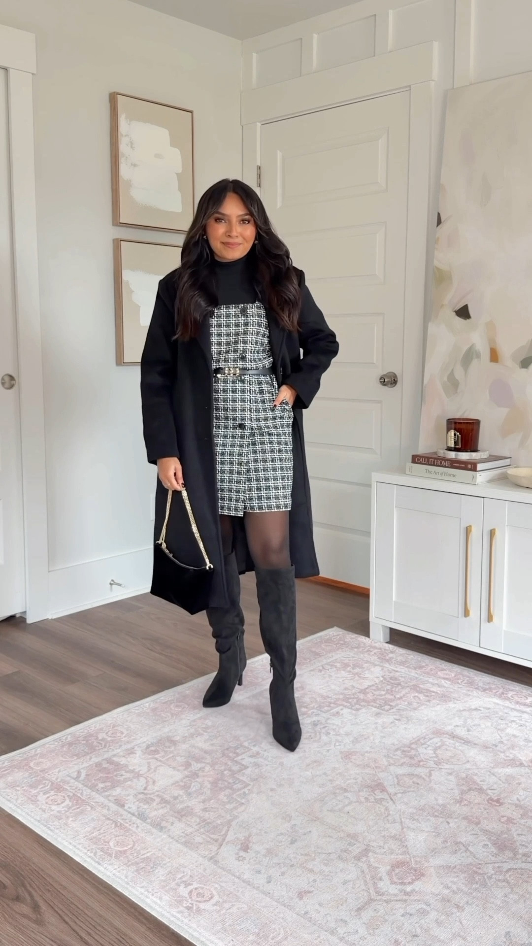 Black and white tweed mini dress size 0 petite TTS
Black turtleneck size xxs regular TTS
Black tights size small TTS
Black boots size 5.5 TTS



#LTKStyleTip #LTKPetite #LTKSaleAlert