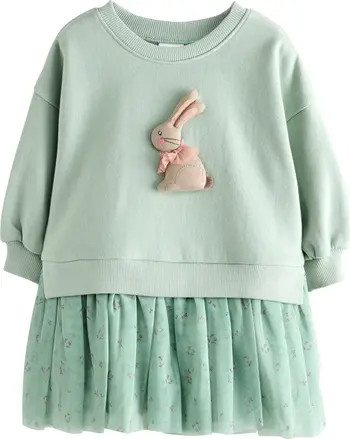 Kids' Bunny Appliqué Sweatshirt Party Dress | Nordstrom