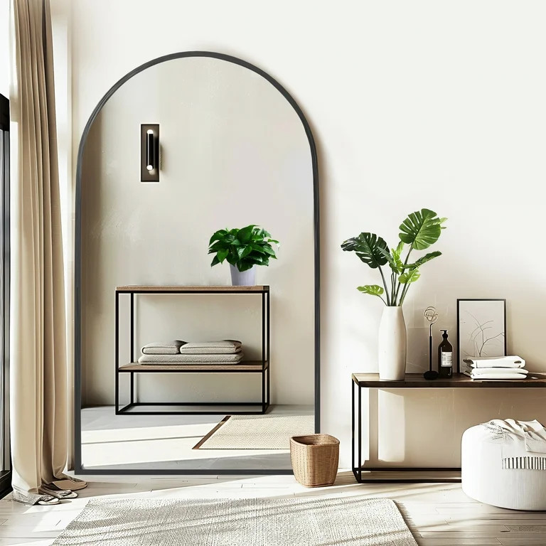 NeuType 71"x31" Arched Full Length Mirror Floor Mirror with Stand Black | Walmart (US)