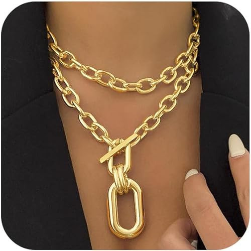 Jovono Chunky Choker Necklaces Gold Layered Necklace Chain Punk Thick Necklace Accessories for Wo... | Amazon (US)
