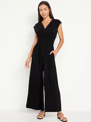 Waist-Defined Shirred Jumpsuit | Old Navy (US)