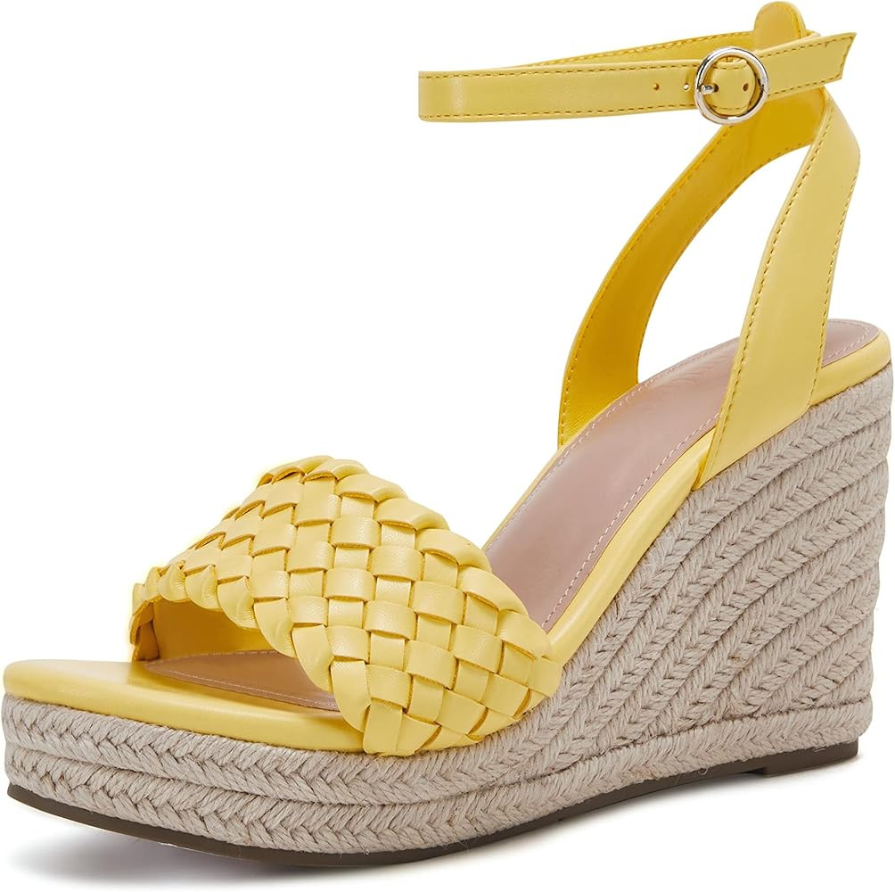 Coutgo Womens Platform Wedge Sandals Ankle Strap Braided High Heel Open Toe Espadrille Shoes | Amazon (US)